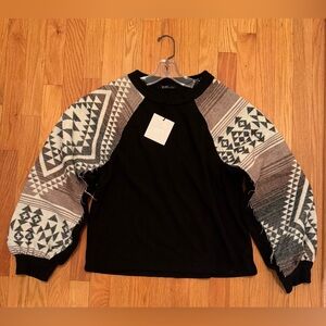 Very J Black top with Tan Patterned Sleeves